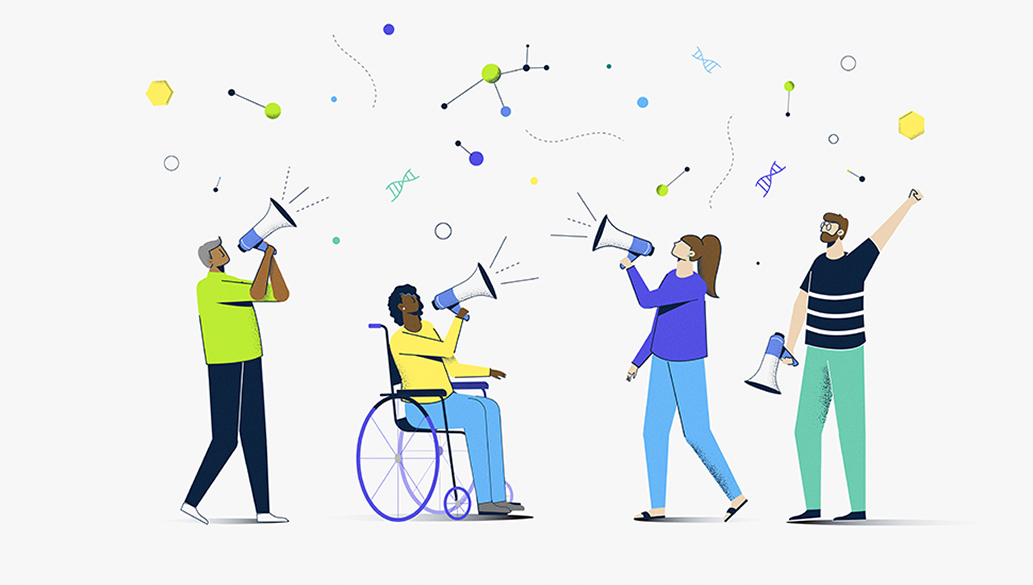 Bild: Eine Gruppe von Menschen mit Megaphonen