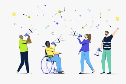 Bild: Eine Gruppe von Menschen mit Megaphonen