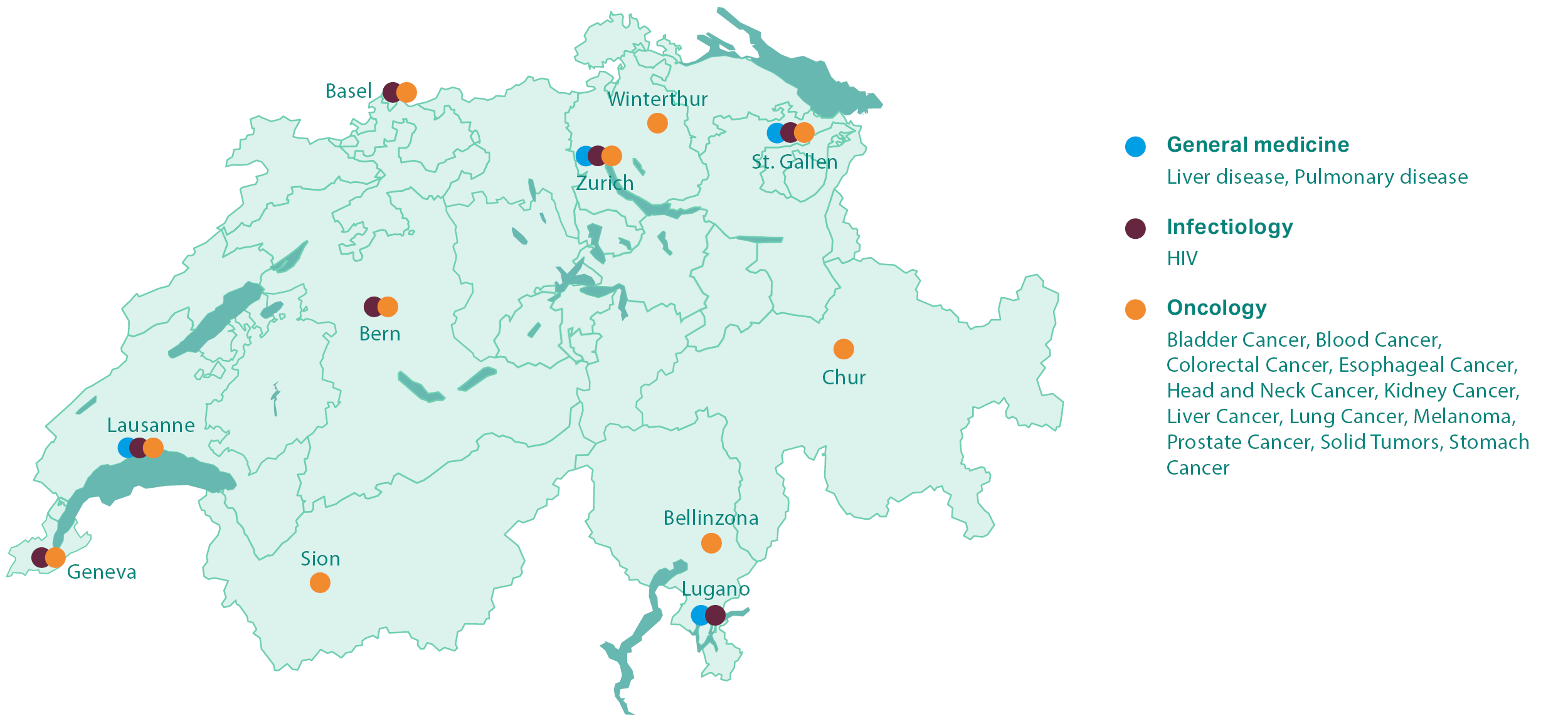 Map of study centers by clinical trial field