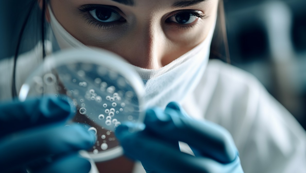 Image: a scientist holds a petri dish.
