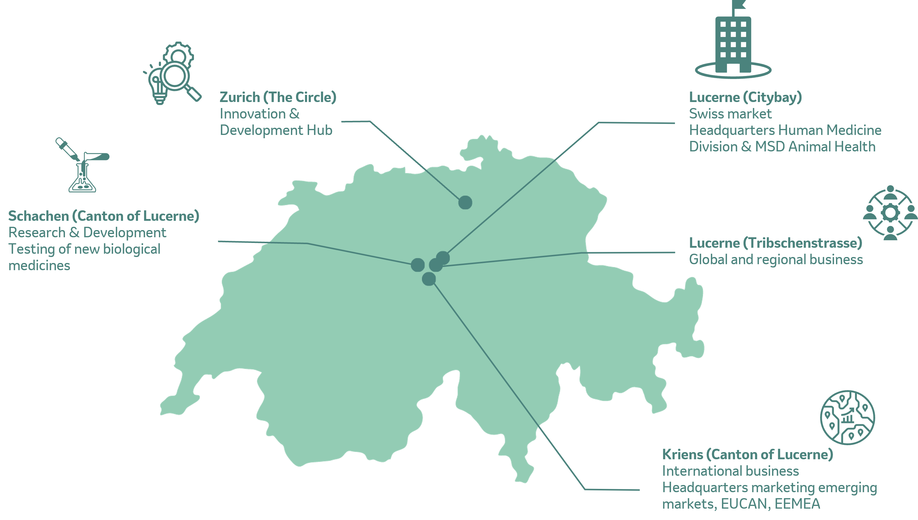 Picture: map of Switzerland with MSD sites