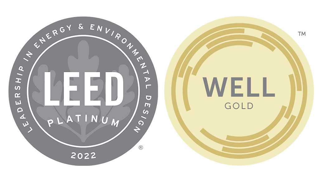 Image : logos LEED Platine et WELL Or