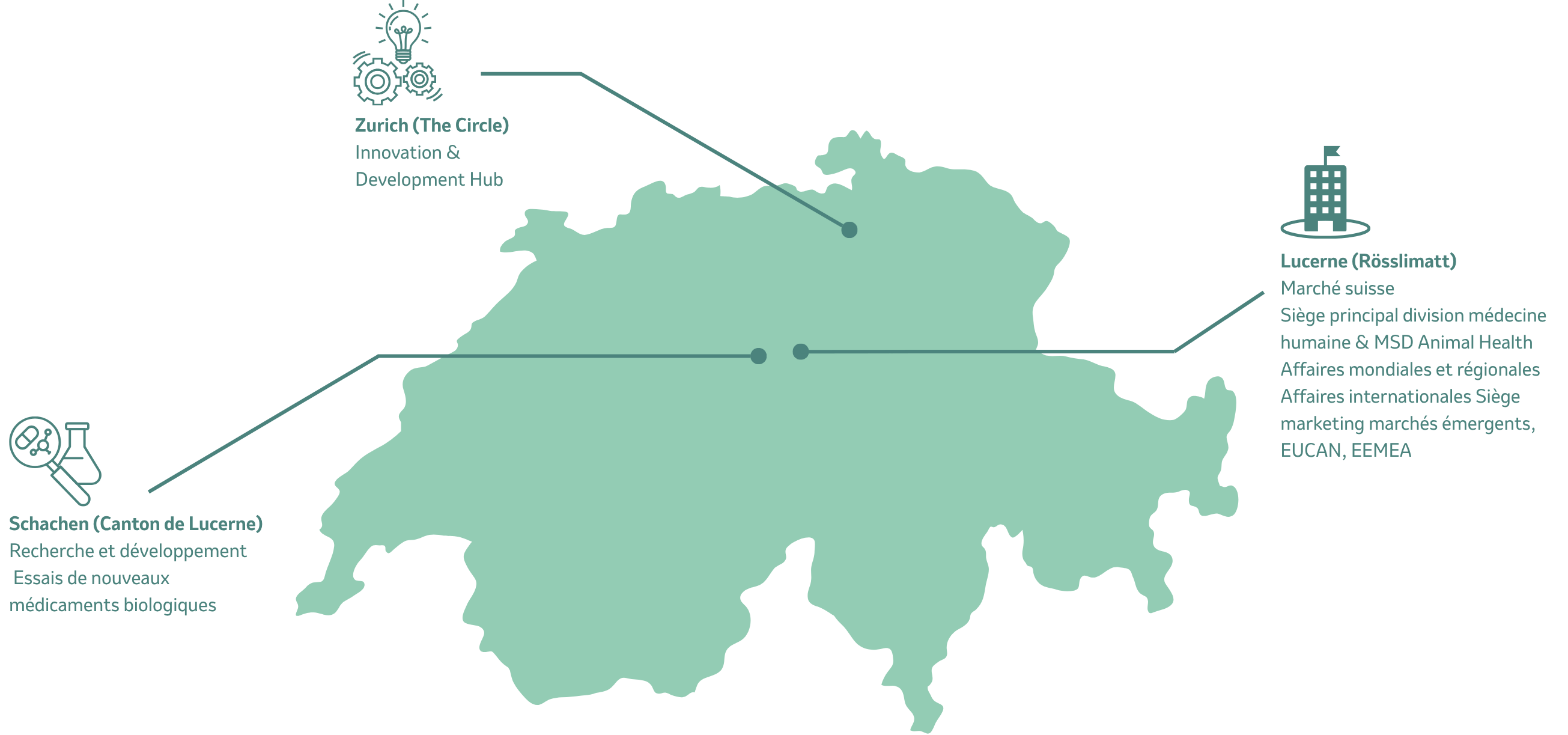 Image: carte de la Suisse avec les sites de MSD